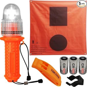 TEKTITE® SOSeFLARE 5 NO MORE FLARES! Electronic Boat Distress Flare w/Flag and Audible Signal Kit- USCG & SOLAS Compliant Marine Safety Signal - Waterproof LED & Audible Locator for Boats